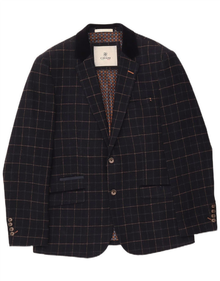 Cavani Mens 2 Button 2 Piece Suit UK 40 Large W38 L32 Navy Blue Check