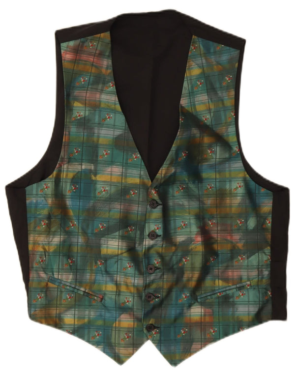 Vintage Mens Waistcoat Large Green Check