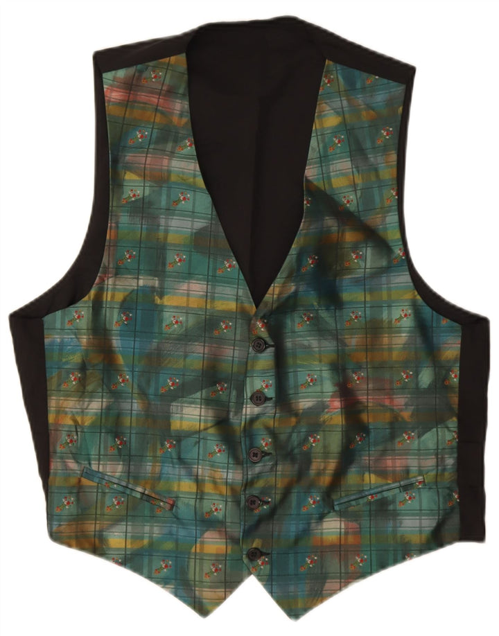 Vintage Mens Waistcoat Large Green Check