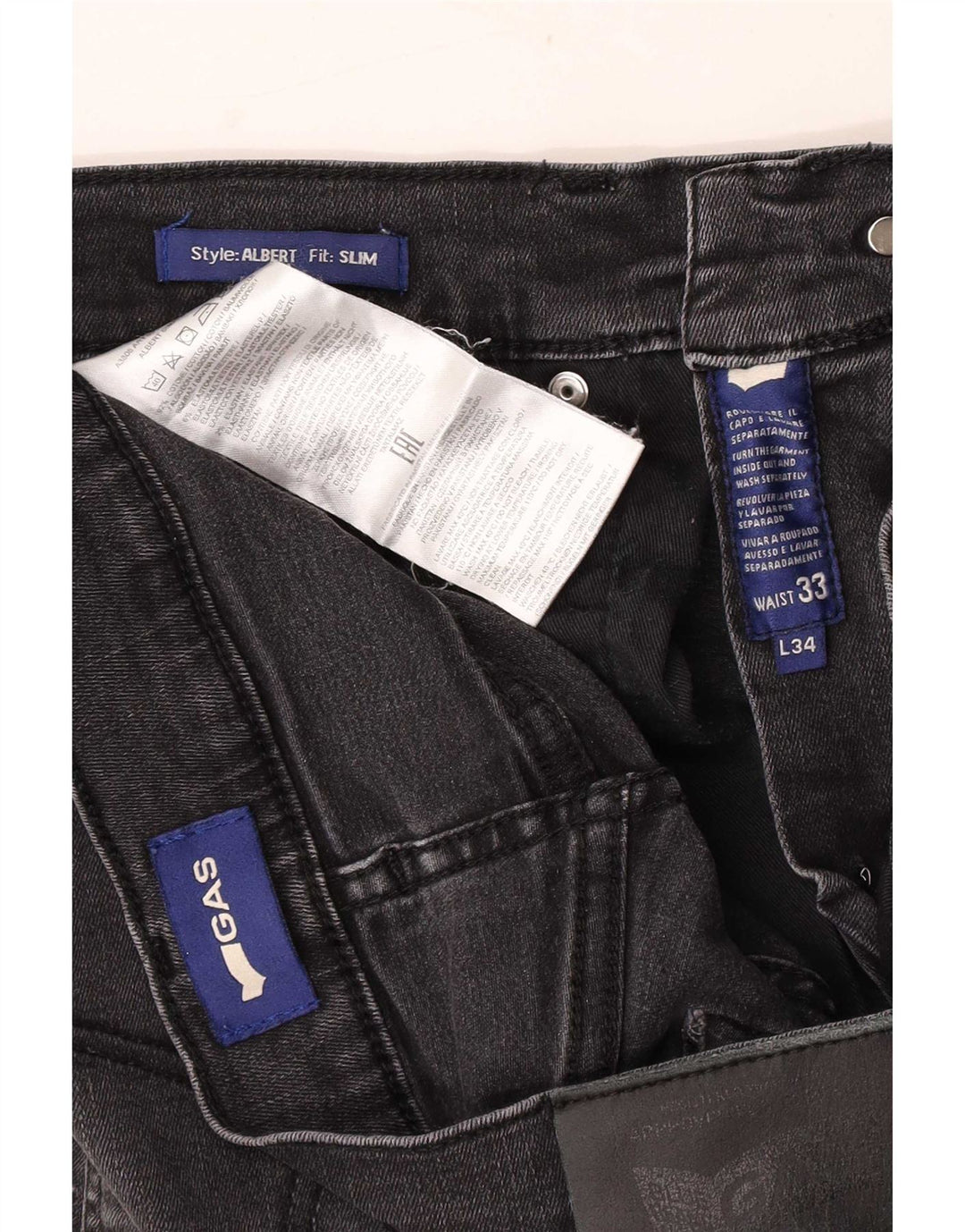 Gas Mens Distressed Slim Jeans W33 L34 Black Cotton