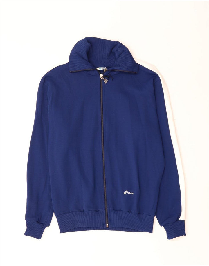 Vintage Mens Graphic Tracksuit Top Jacket Medium Navy Blue Colourblock