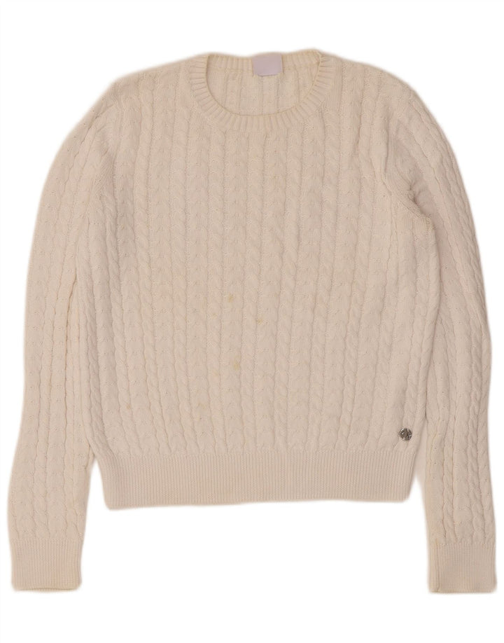 Sun68 Womens Boat Neck Jumper Sweater UK 12 Medium White Cotton