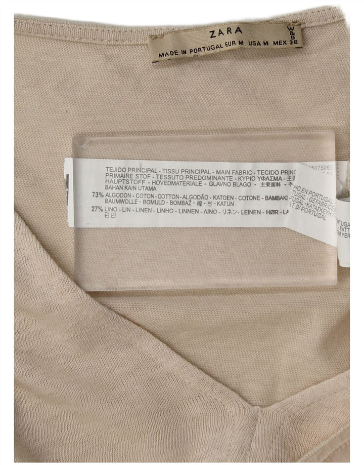 Zara Womens Loose Fit Blouse Top UK 14 Medium Beige Cotton