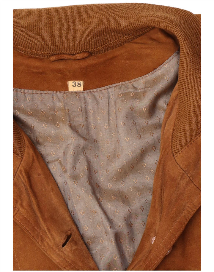Vintage Womens Suede Bomber Jacket EU 38 Medium Brown Retro