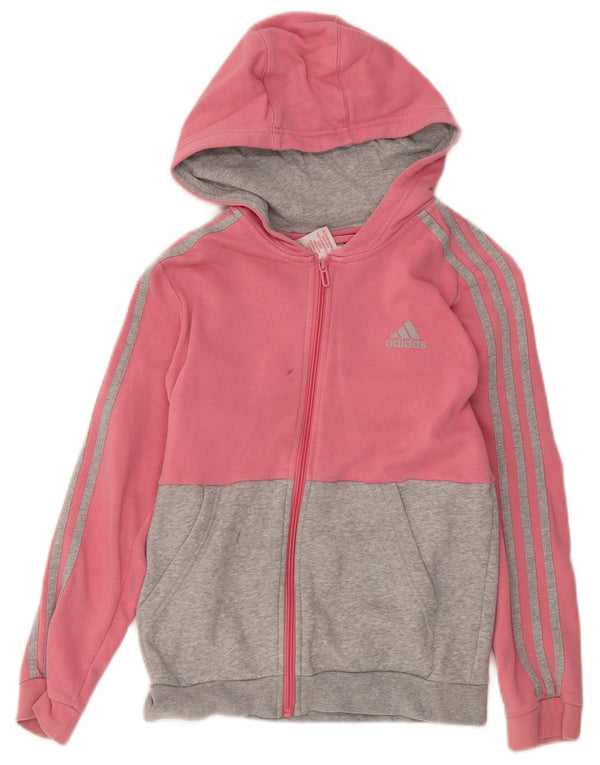 Adidas Girls Zip Hoodie Sweater 11-12 Years  Pink Colourblock Cotton