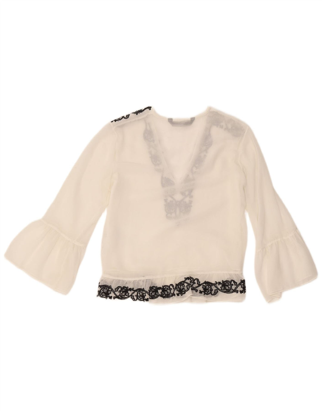 Zara Womens Long Sleeve Blouse Top UK 10 Small White Floral Polyester
