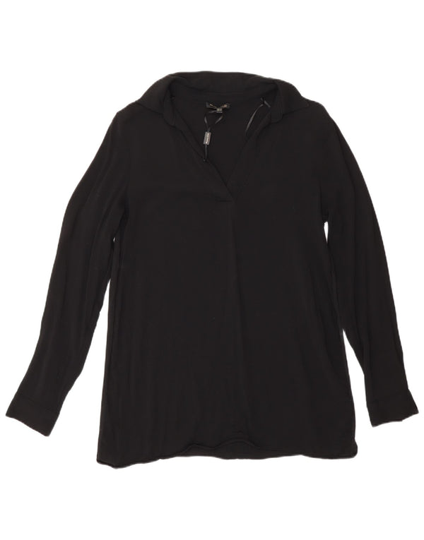 Massimo Dutti Womens Long Sleeve Blouse Top UK 10 Small Black Viscose