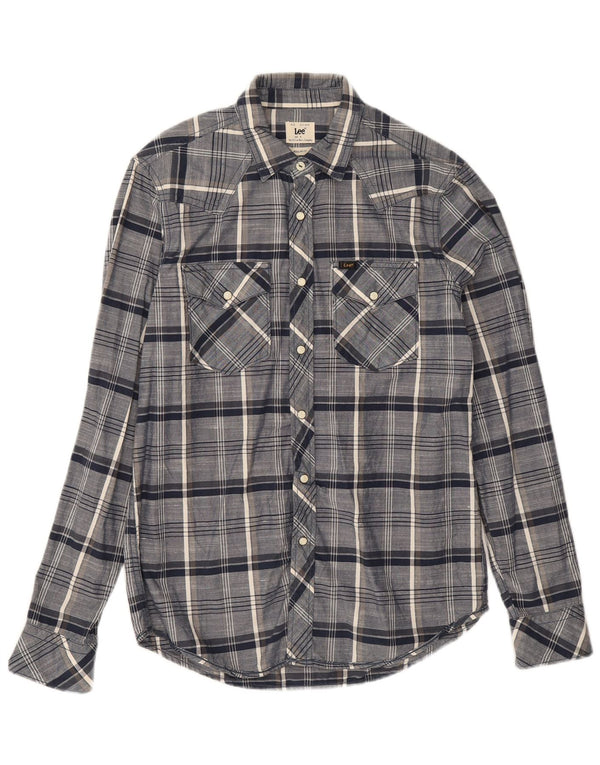 Lee Mens Regular Fit Shirt Small Navy Blue Check Cotton
