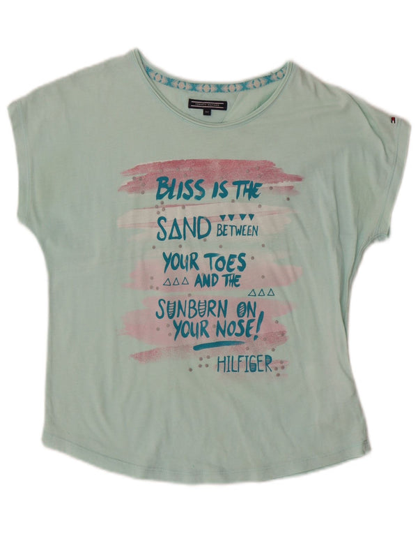 TOMMY HILFIGER Girls Graphic T-Shirt Top 13-14 Years Turquoise Cotton