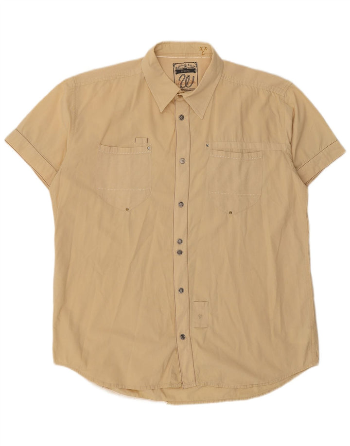 WRANGLER Mens Short Sleeve Shirt 2XL Beige Cotton