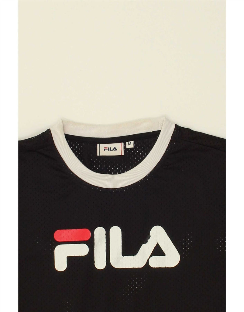 FILA Womens Crop Graphic T-Shirt Top UK 14 Medium Black Polyester Vintage Fila and Second-Hand Fila from Messina Hembry 