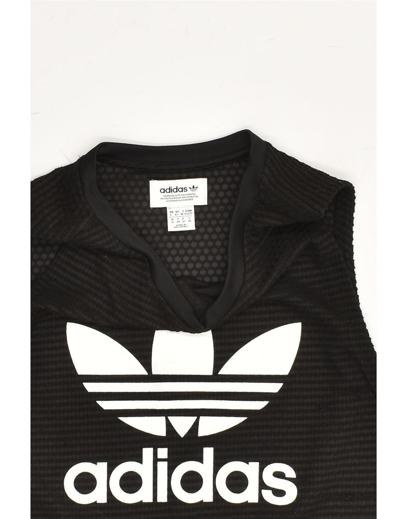 ADIDAS Womens See Through Graphic Vest Top UK 6 XS Black Polyester | Vintage Adidas | Thrift | Second-Hand Adidas | Used Clothing | Messina Hembry 