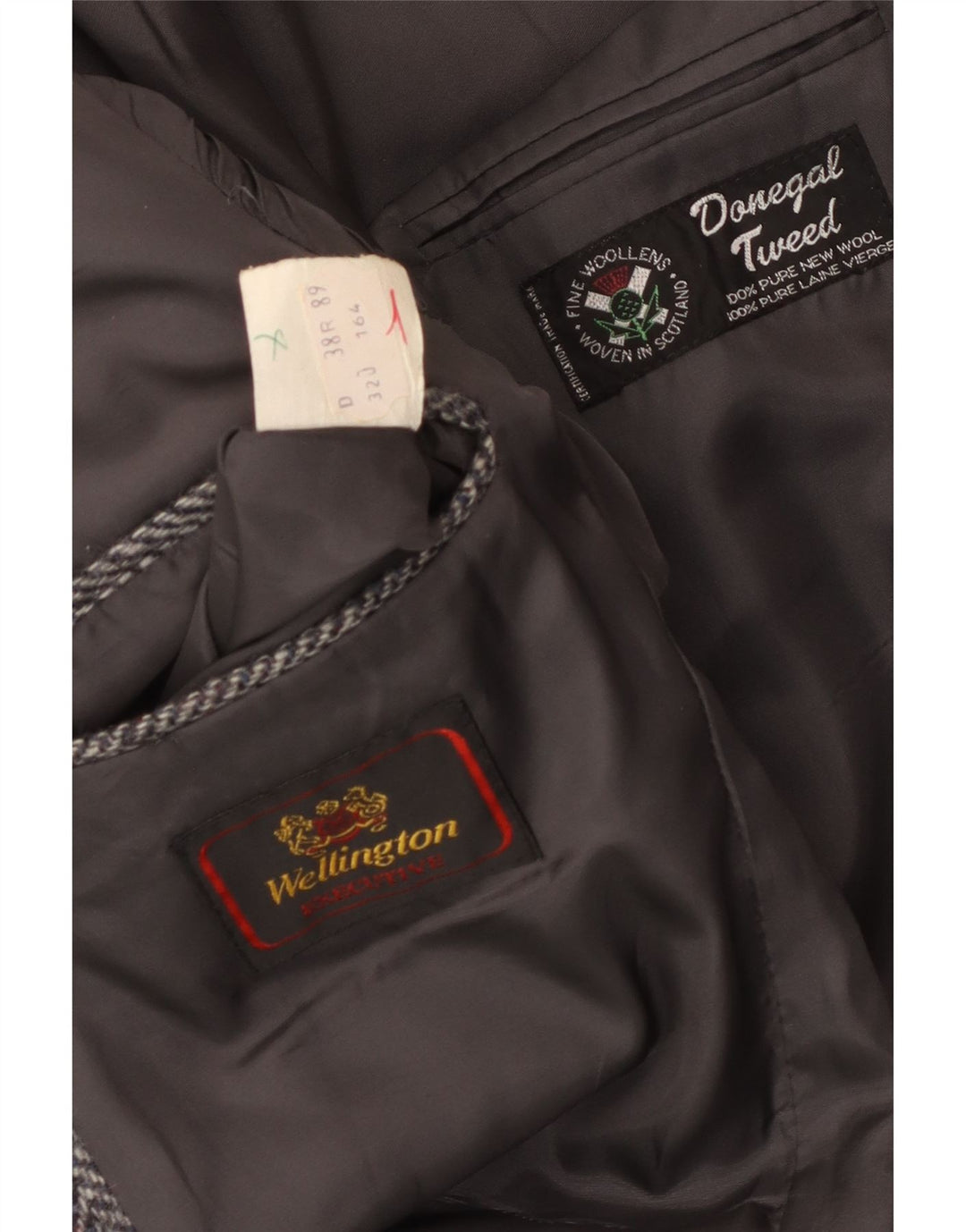 Wellington Mens Donegal Tweed Blazer Jacket UK 38 Medium Grey Herringbone