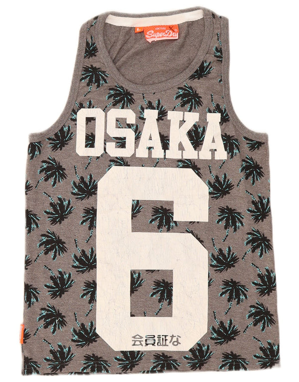 Superdry Mens Osaka Graphic Vest Top Large Grey Floral Sports
