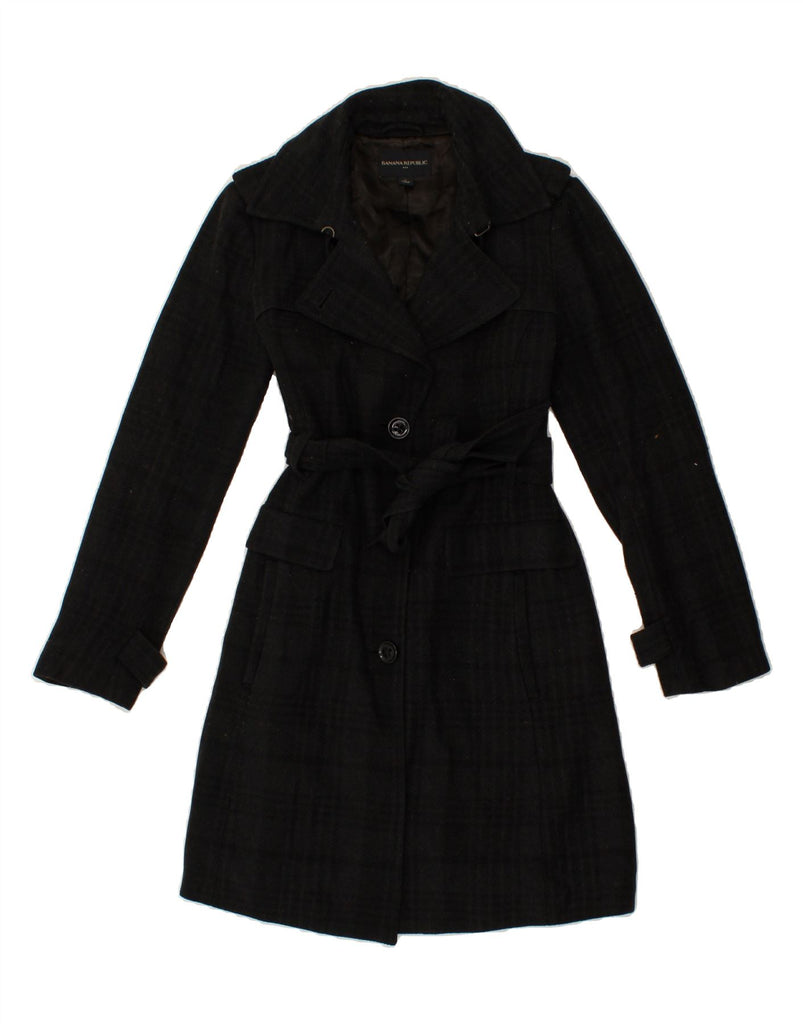 BANANA REPUBLIC Womens Overcoat UK 10 Small Black Check Polyester | Vintage Banana Republic | Thrift | Second-Hand Banana Republic | Used Clothing | Messina Hembry 