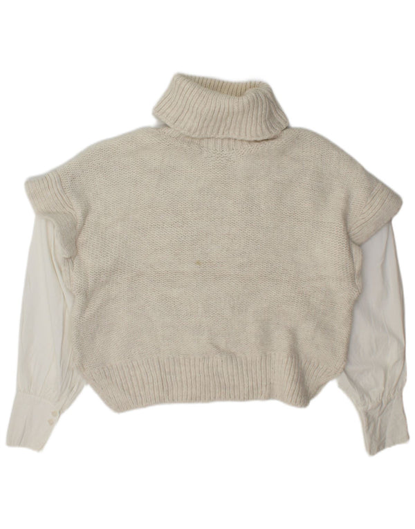 Topshop Womens Crop Roll Neck Jumper Sweater UK 14 Medium Beige Colourblock