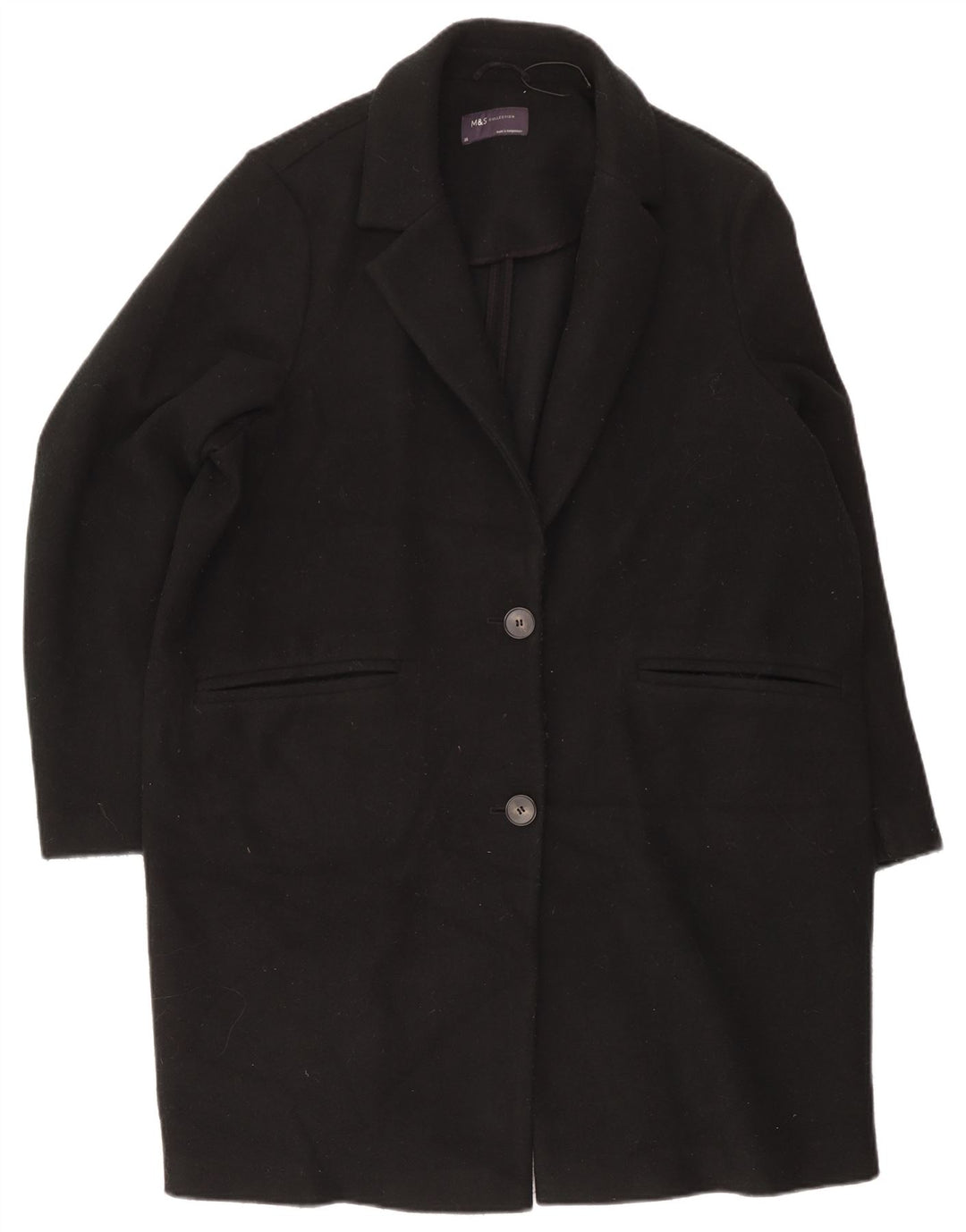 Marks & Spencer Womens Overcoat UK 20 2XL Black Polyester