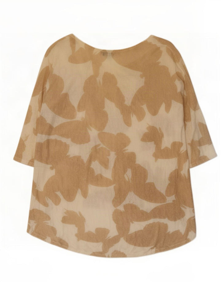 Phase Eight Womens 3/4 Sleeve Tunic Top UK 12 Medium Beige Butterfly
