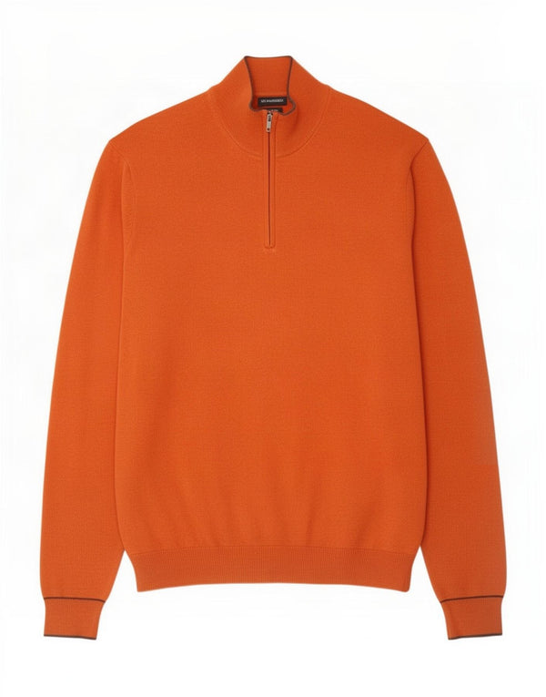 Massimo Dutti Mens Zip Neck Jumper Sweater XL Orange Cotton