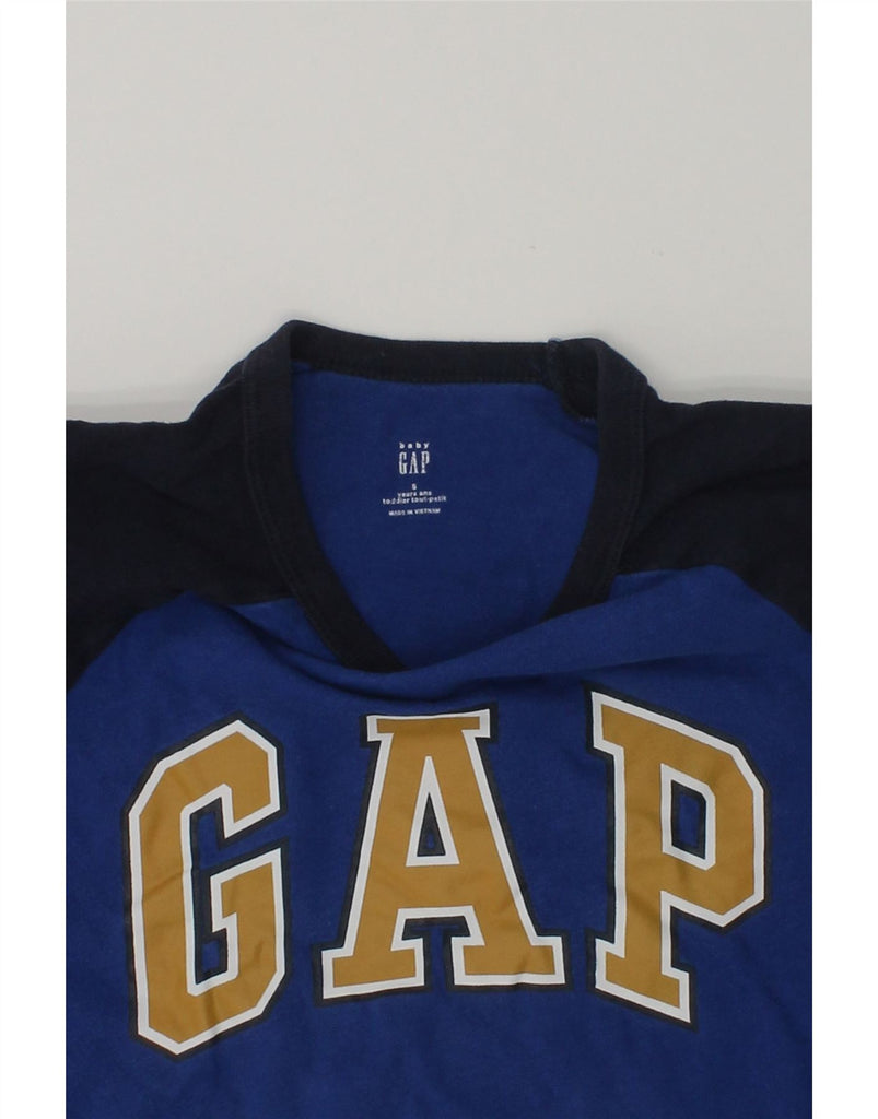 GAP Boys Graphic Top Long Sleeve 4-5 Years Blue Colourblock Cotton | Vintage Gap | Thrift | Second-Hand Gap | Used Clothing | Messina Hembry 