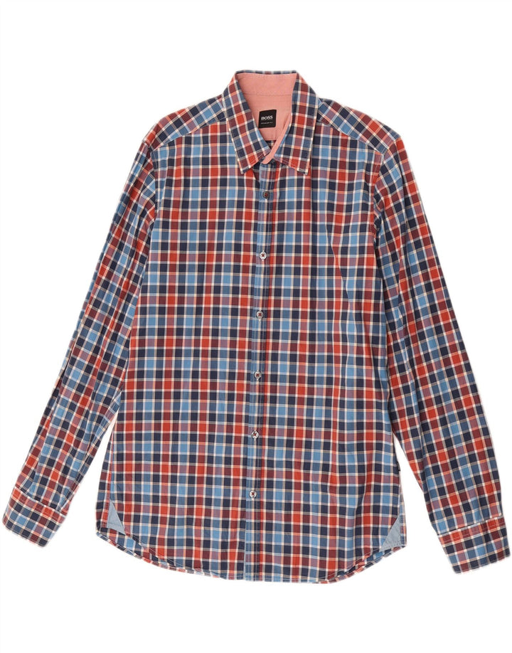 Hugo Boss Mens Regular Fit Shirt Medium Blue Check Cotton