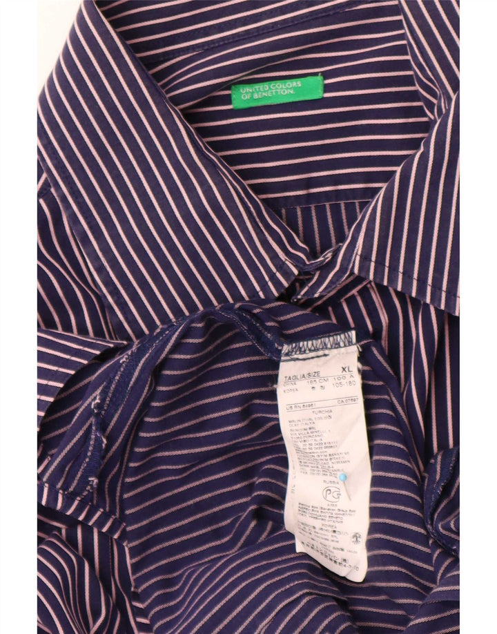 Benetton Mens Shirt XL Navy Blue Pinstripe Cotton