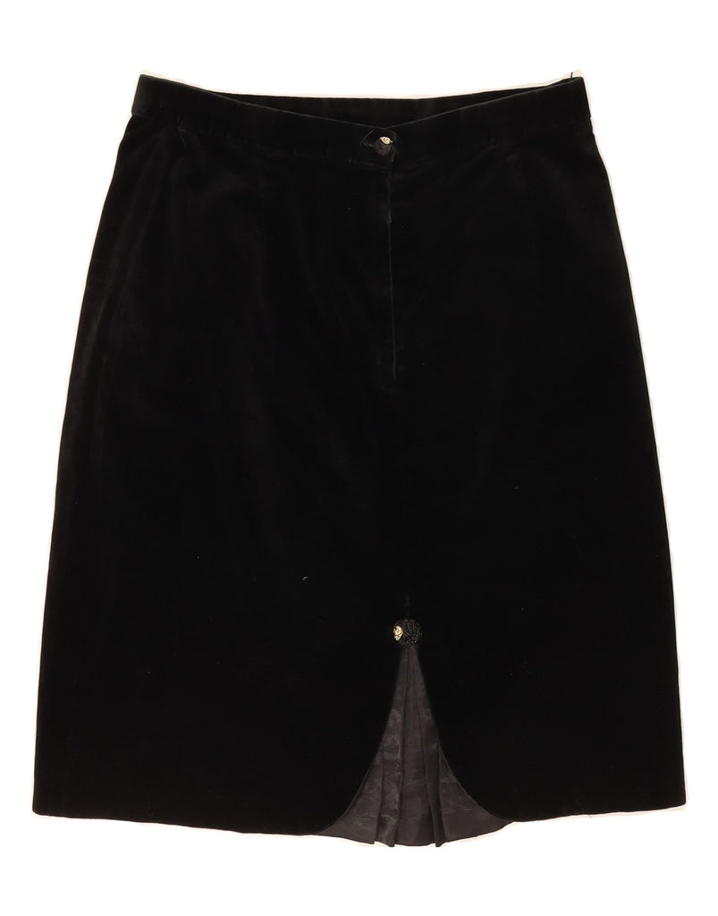 ETAM Womens Velvet High Waist A-Line Skirt UK 16 Large W30  Black Cotton Vintage Etam and Second-Hand Etam from Messina Hembry 