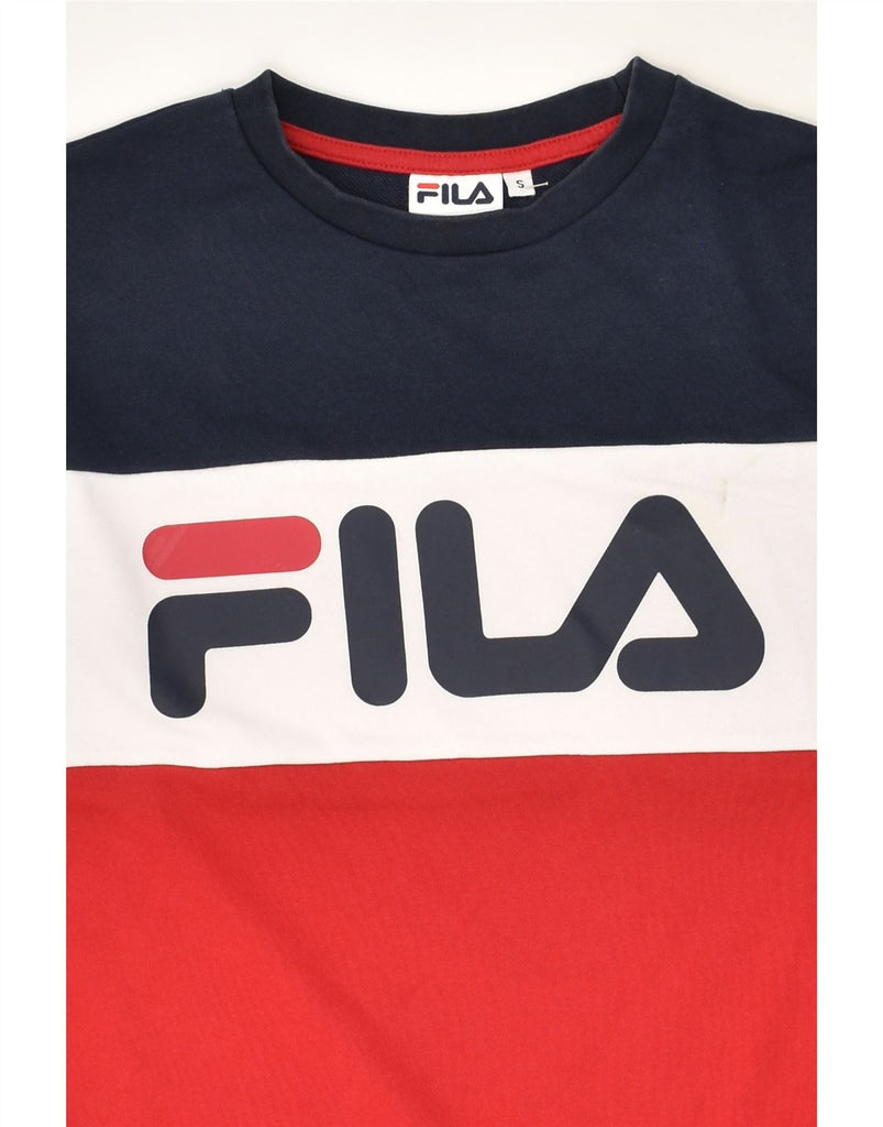 FILA Mens Graphic Sweatshirt Jumper Small Multicoloured Colourblock Cotton | Vintage Fila | Thrift | Second-Hand Fila | Used Clothing | Messina Hembry 