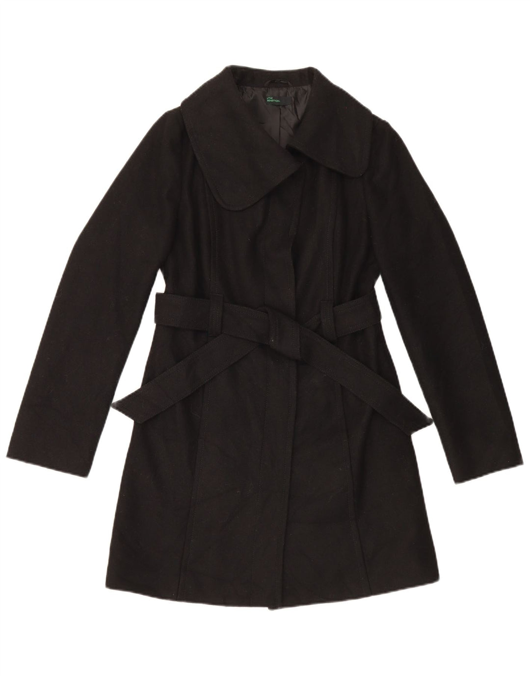Benetton Womens Overcoat IT 40 Small Black Wool
