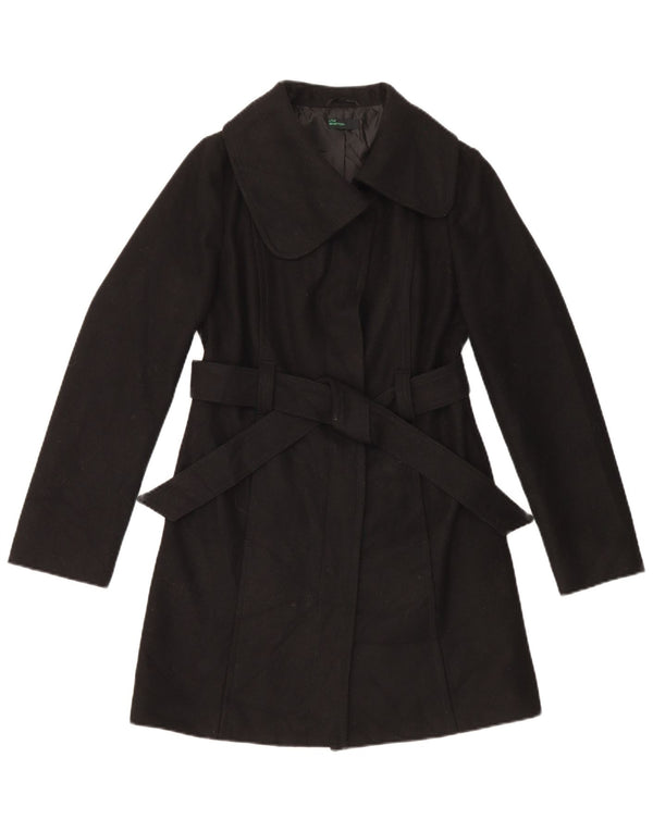 Benetton Womens Overcoat IT 40 Small Black Wool