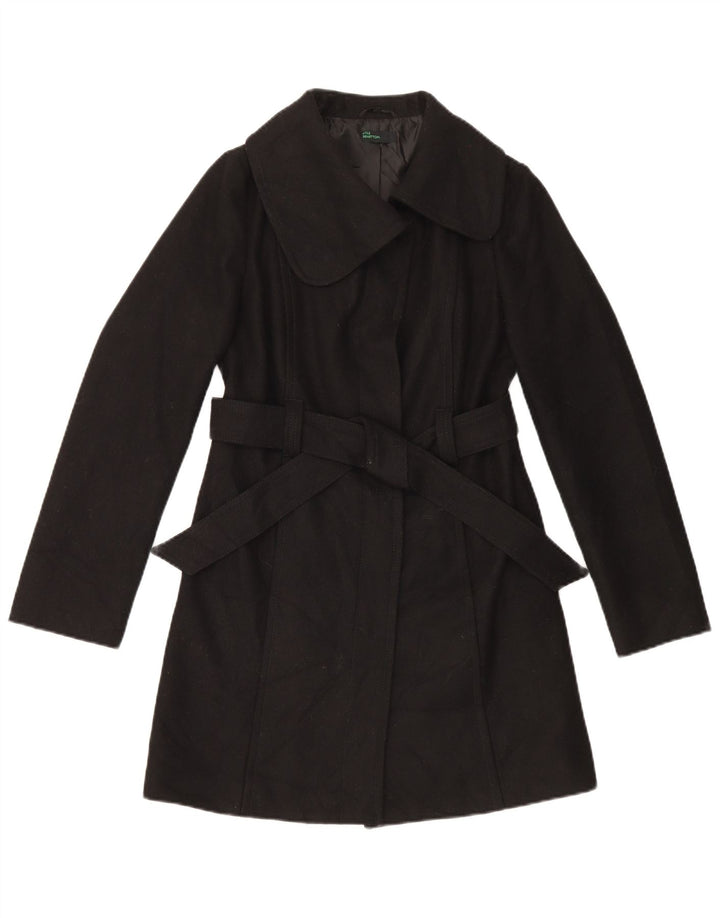 Benetton Womens Overcoat IT 40 Small Black Wool