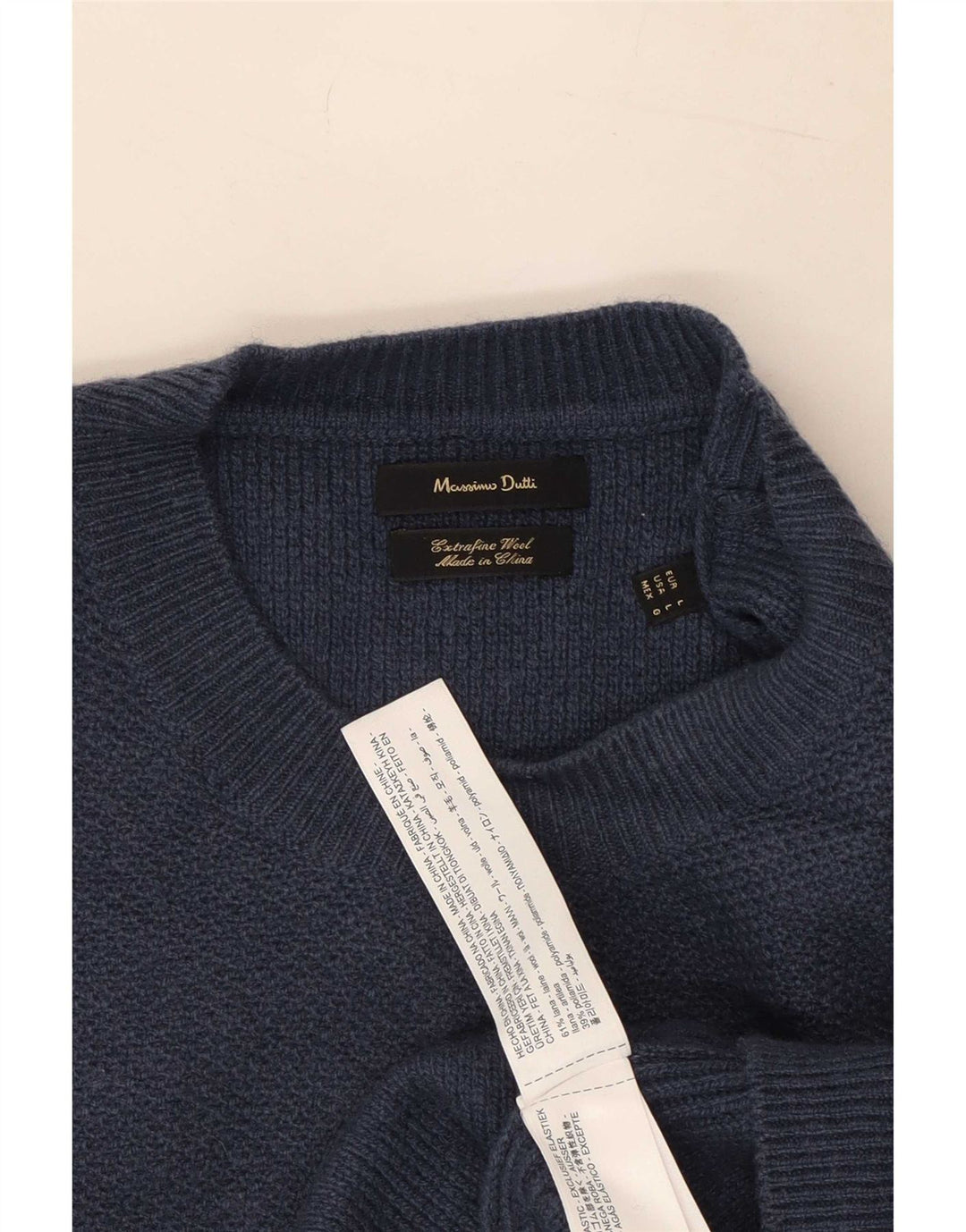 Massimo Dutti Mens Crew Neck Jumper Sweater Large Navy Blue Wool
