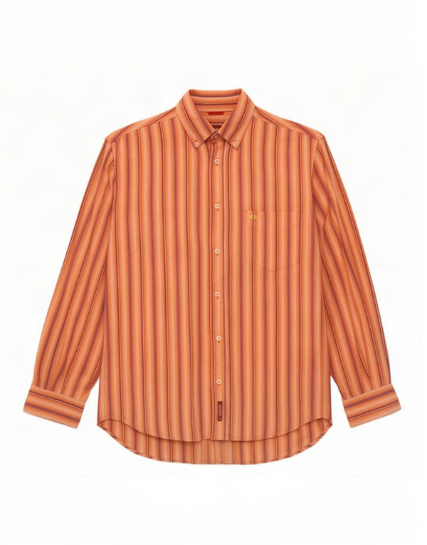 Carrera Mens Shirt Large Orange Striped Cotton