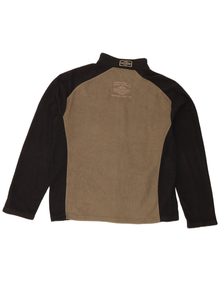 Harley Davidson Mens Fleece Jacket UK 38 Medium Khaki Colourblock Polyester