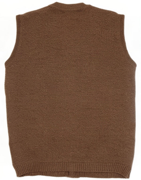Vintage Womens Sleeveless Cardigan Sweater UK 16 Large Brown Fair Isle Wool