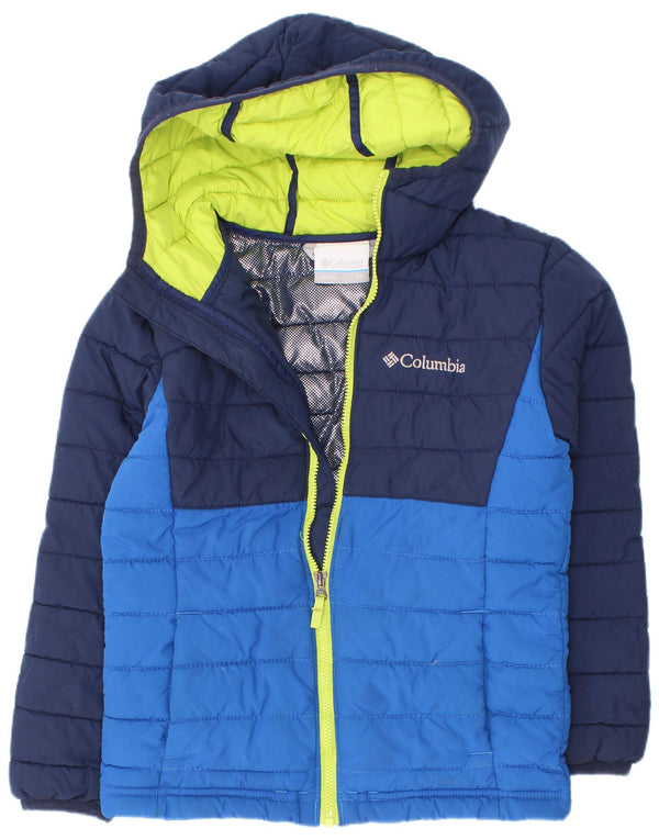 Columbia Boys Hooded Padded Jacket 6-7 Years XS Navy Blue Colourblock