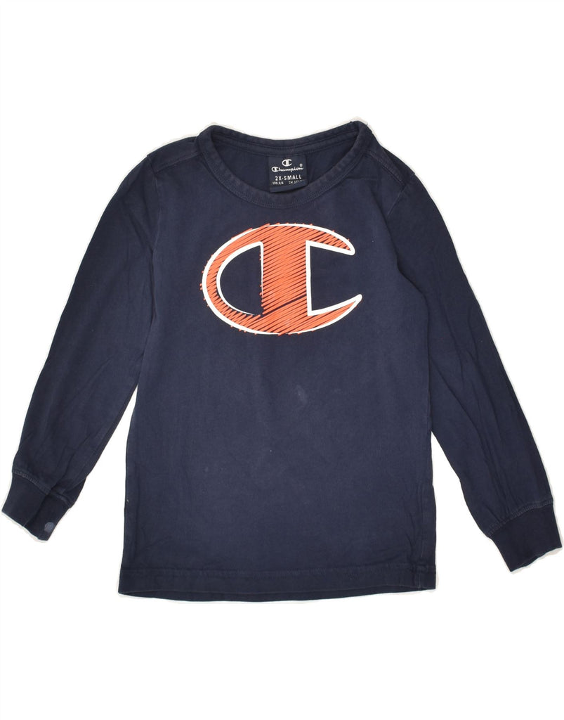 CHAMPION Boys Graphic Top Long Sleeve 3-4 Years 2XS Navy Blue Cotton | Vintage Champion | Thrift | Second-Hand Champion | Used Clothing | Messina Hembry 