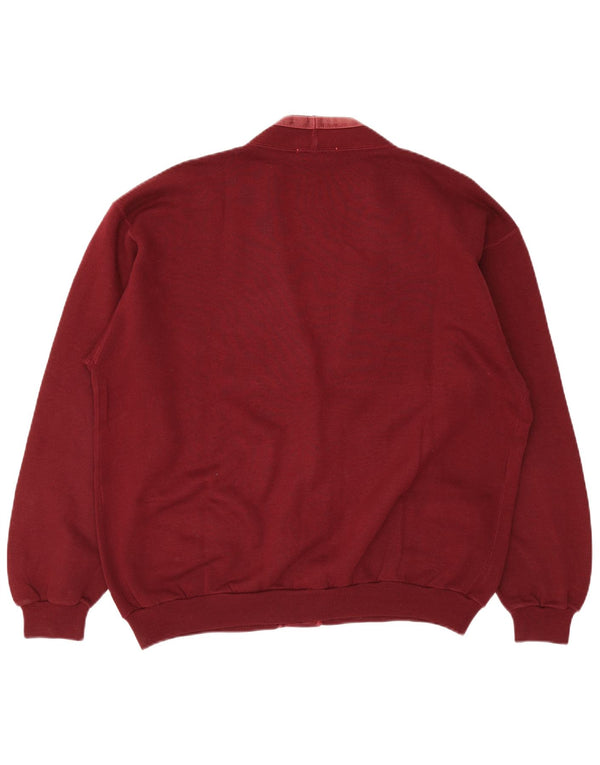United Cotton Mens Cardigan Sweater Large Burgundy