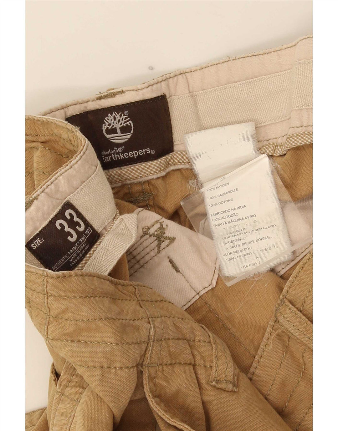 Timberland Mens Straight Cargo Trousers W33 L34 Brown Cotton