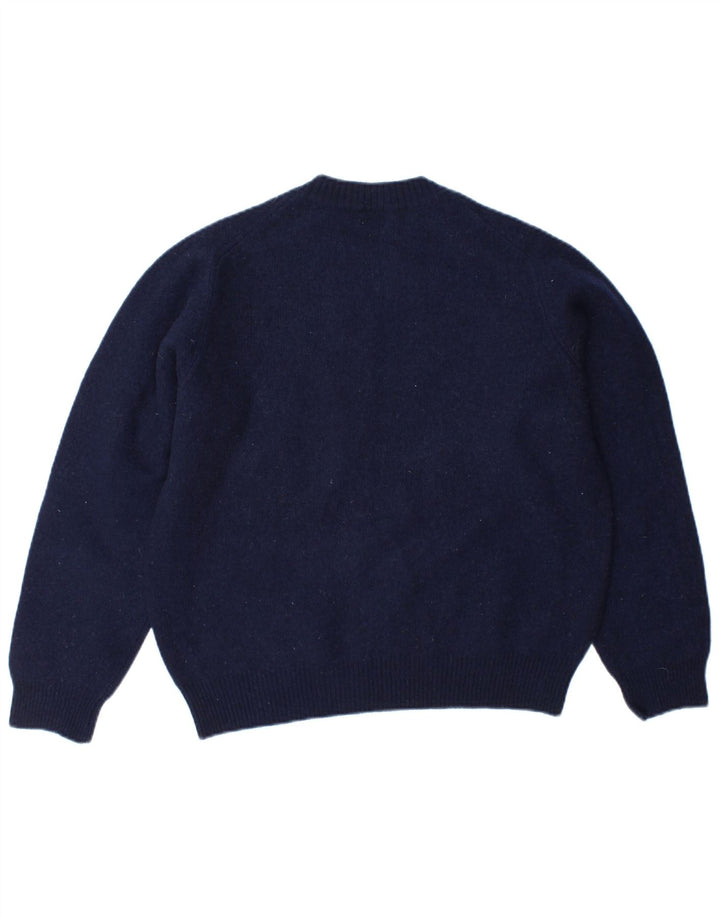 BENETTON Womens Crew Neck Jumper Sweater UK 14 Medium Navy Blue Wool