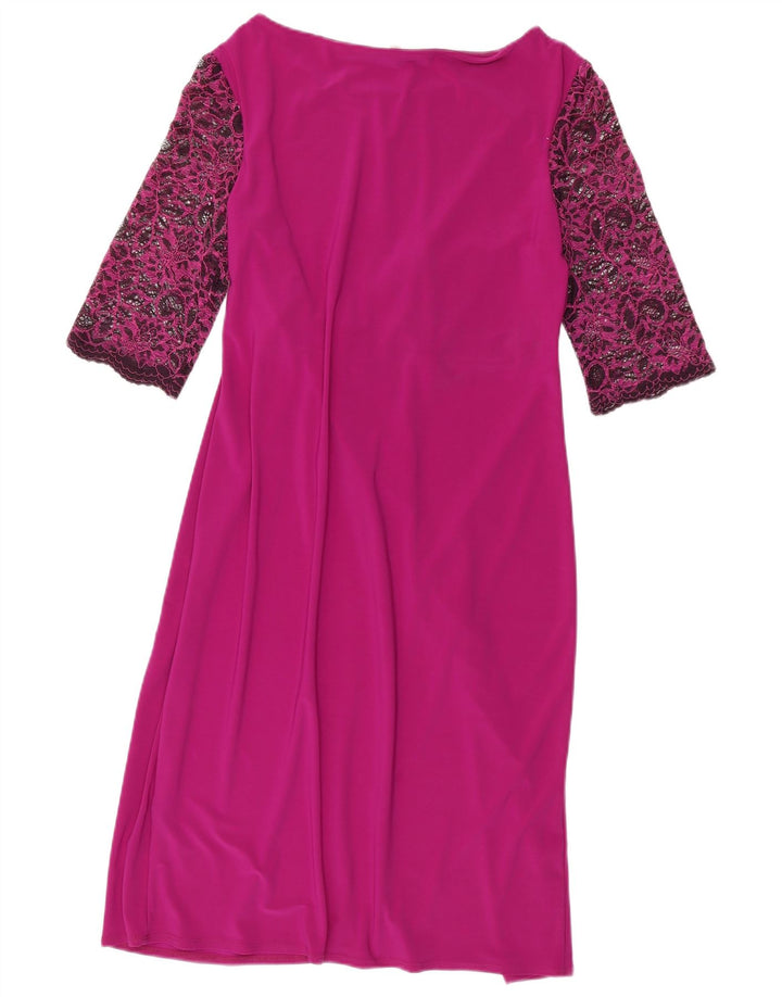 PER UNA Womens 3/4 Sleeve Sheath Dress UK 14 Large Pink Polyester