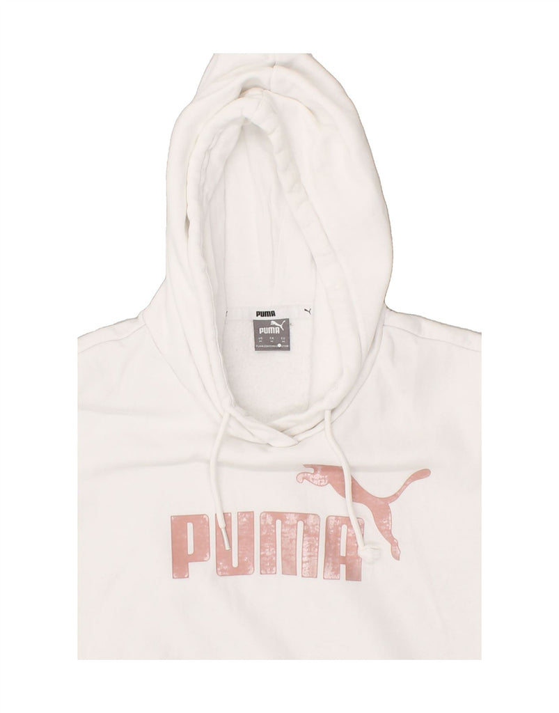 PUMA Womens Graphic Hoodie Jumper UK 14 Medium White Cotton | Vintage Puma | Thrift | Second-Hand Puma | Used Clothing | Messina Hembry 