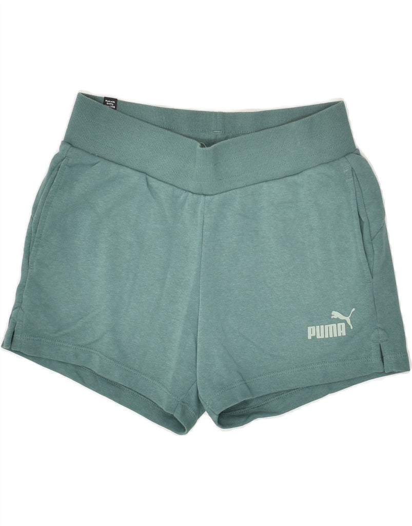 PUMA Womens Graphic Sport Shorts UK 6 XS Green Cotton | Vintage Puma | Thrift | Second-Hand Puma | Used Clothing | Messina Hembry 