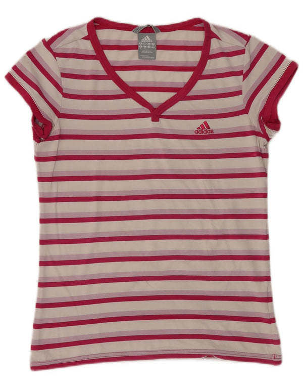 Adidas Womens T-Shirt Top UK 12 Medium  Pink Striped
