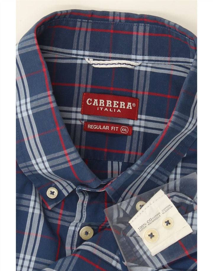 Carrera Mens Short Sleeve Regular Fit Shirt 2XL Blue Check Cotton