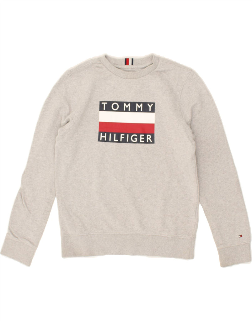 TOMMY HILFIGER Boys Graphic Sweatshirt Jumper 11-12 Years Grey Cotton | Vintage Tommy Hilfiger | Thrift | Second-Hand Tommy Hilfiger | Used Clothing | Messina Hembry 