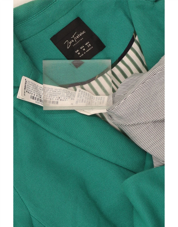 Zara Womens Crop 2 Button Blazer Jacket UK 12 Medium Green Cotton