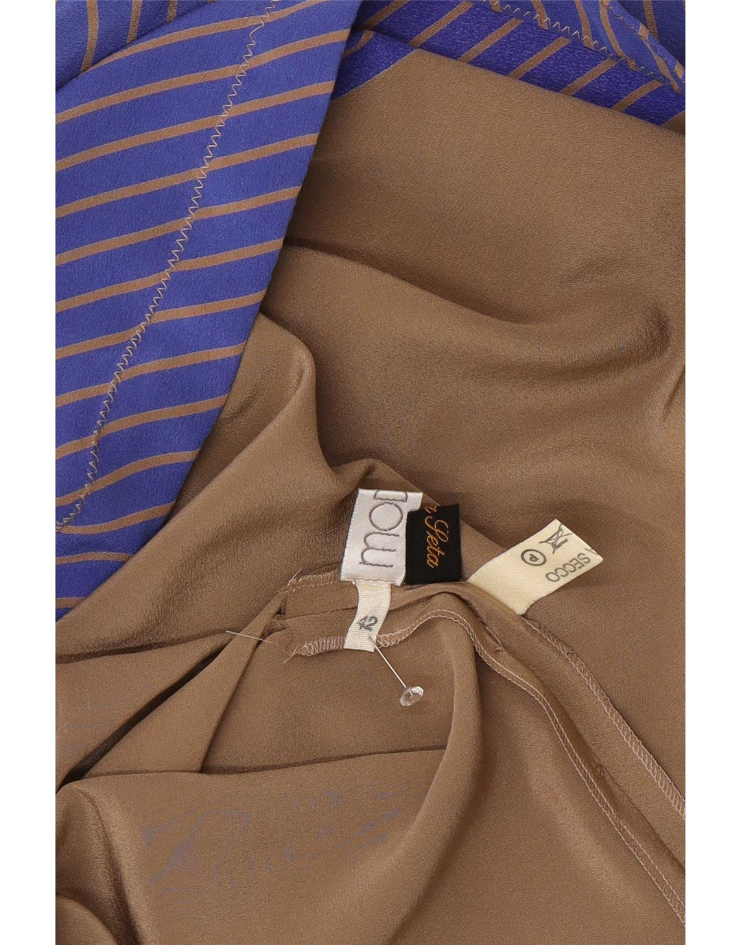 Vintage Womens Shirt Dress IT 42 Medium Brown Colourblock Silk