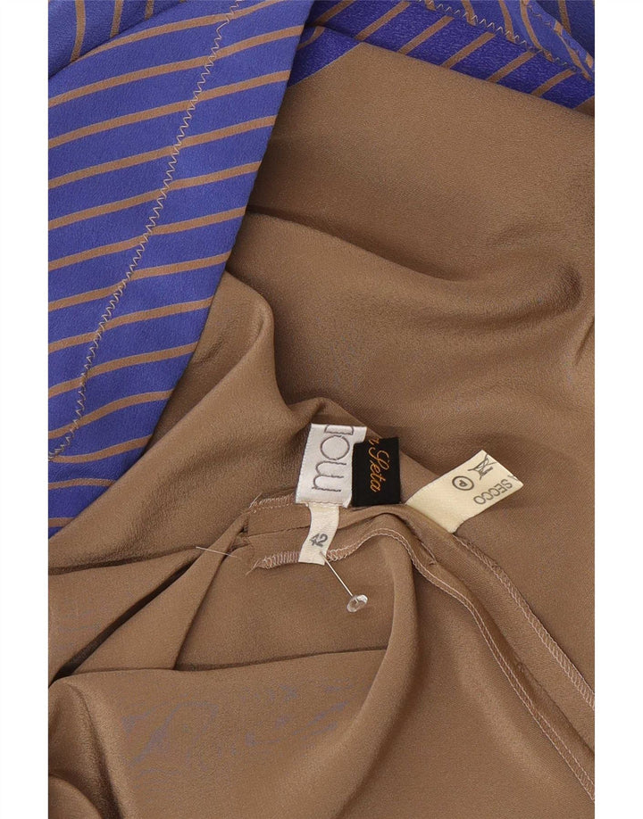 Vintage Womens Shirt Dress IT 42 Medium Brown Colourblock Silk