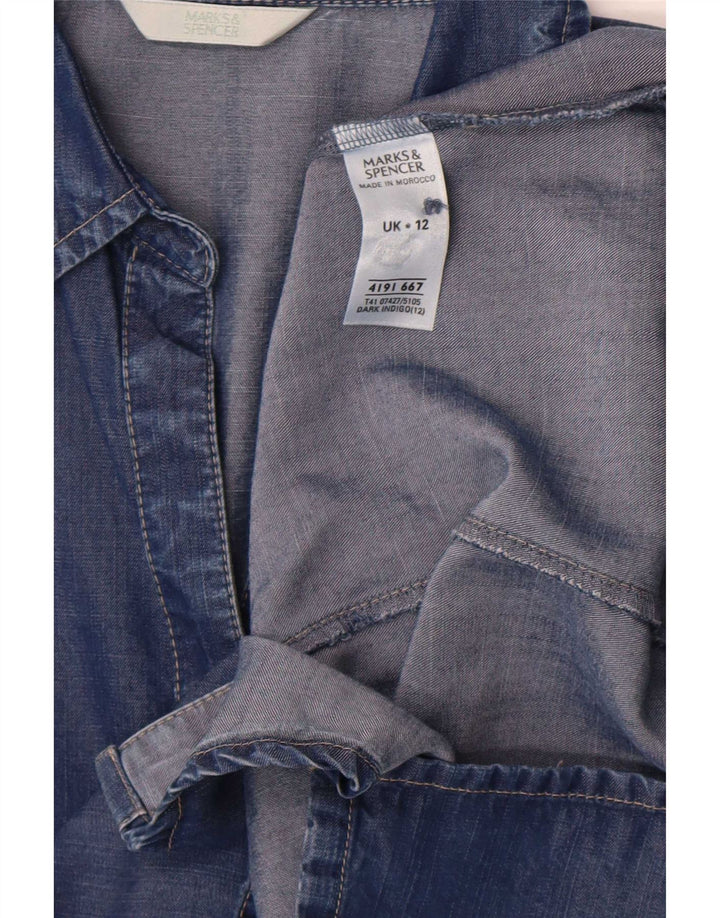 Marks & Spencer Womens 3/4 Sleeve Denim Shirt UK 12 Medium Blue Lyocell